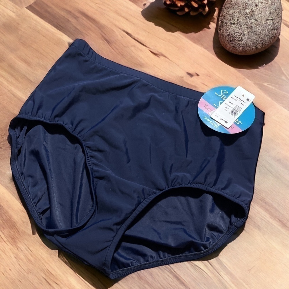 Swim Solutions Basic Brief Bikini, Navy, Plus Sizes
